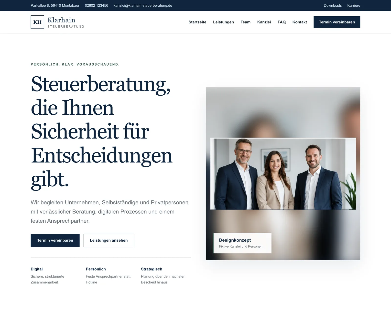 Website-Designkonzept für Beratung & Kanzlei