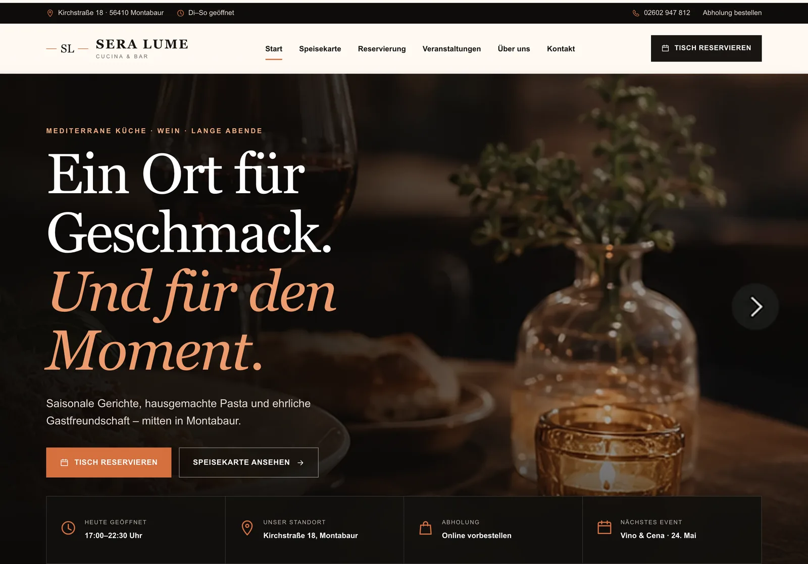 Website-Designkonzept für Gastronomie